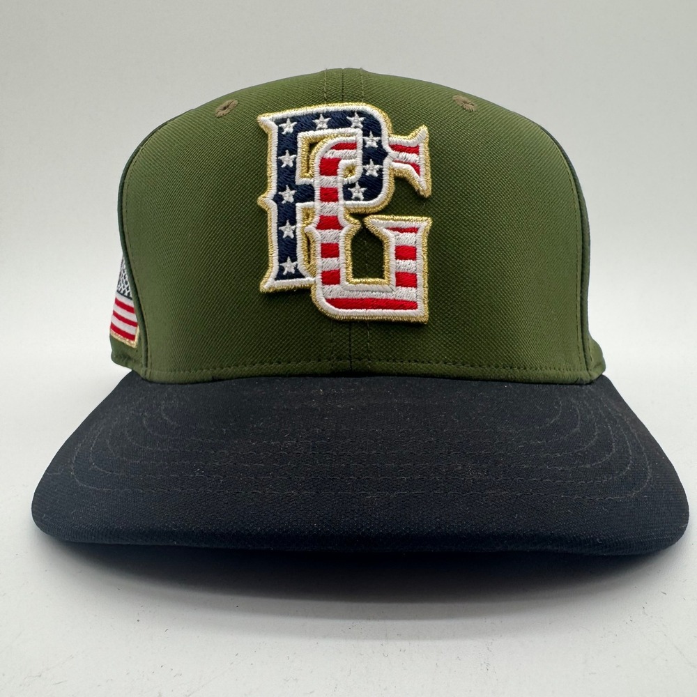 Perfect Game USA Baseball Hat Green Black M/L American Flag PG Logo Flex Fit Cap